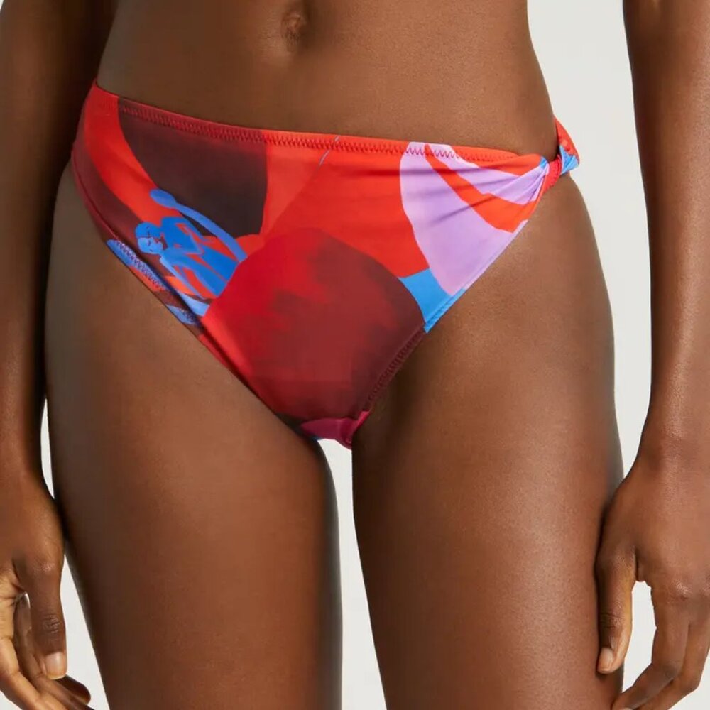 Farm Rio Watercolor Floral Hot Pants Bikini Bottom Red Blue